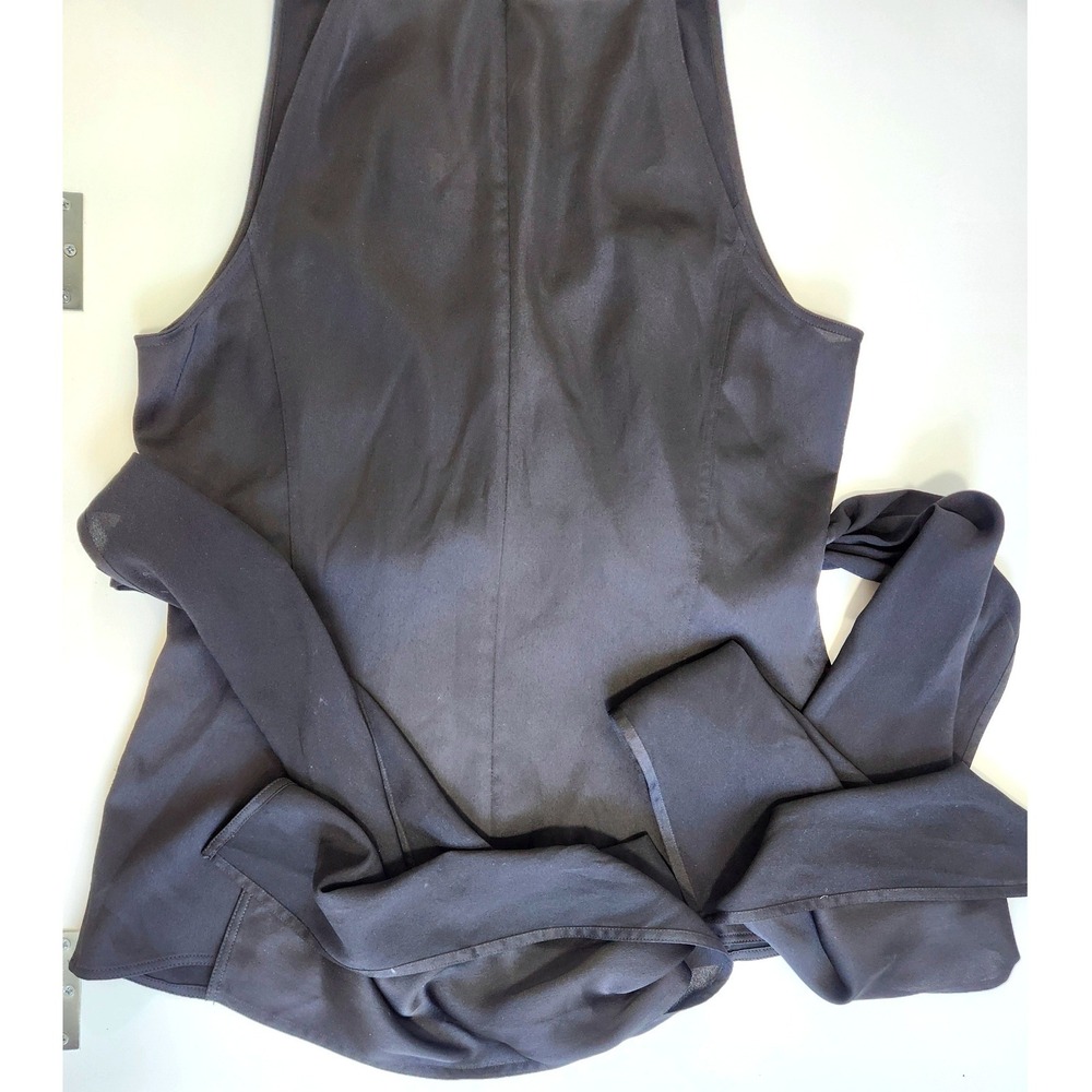 Theory Black Satin Tie Wrap Top Sleeveless V-Neck Blouse Size 6 - Picture 6 of 8